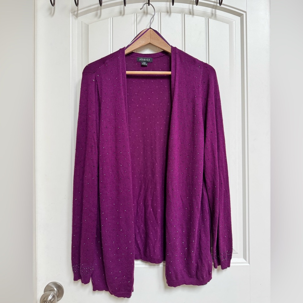 Jessica Purple Sparkle Cotton Angora Blend Open Cardigan. LP (16P)